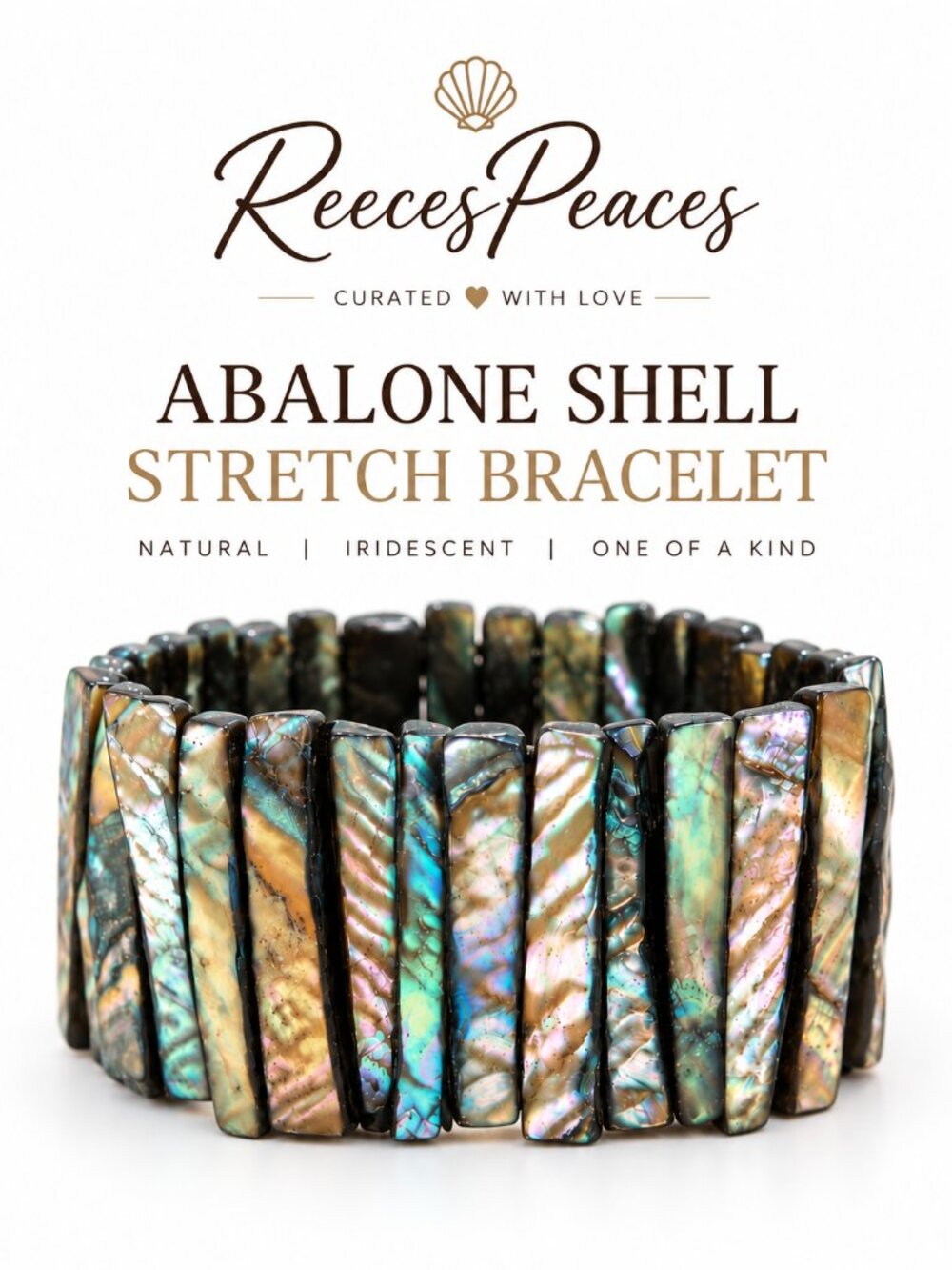 Abalone Shell Stretch Bracelet | Wide Iridescent Statement